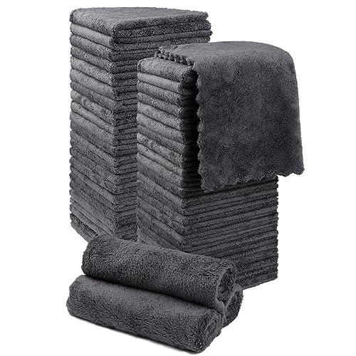 Orighty Washcloths 48 Pack, Ultra Soft Face Cloths 12 x 12 inch, Absorbent & Quick Drying Coral Velvet Washcloth Bulk, Multi-Purpose Face Cloth for Household, Cleansing and Sport (Grey)