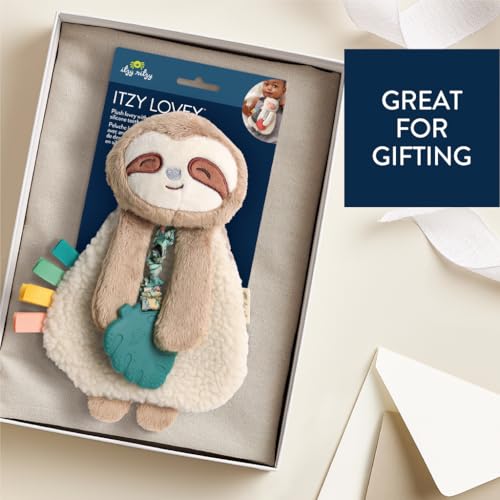Itzy Ritzy - Itzy Lovey Including Teether - Baby Lovey with Teether, Textured Ribbons & Dangle Arms - Features Crinkle Sound, Sherpa Fabric and Minky Plush (Sloth)