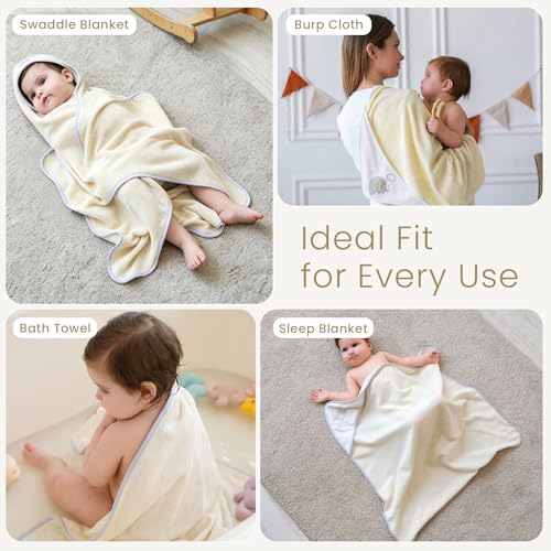 Softan Baby Hooded Towels and Washcloths Set 6 Pack, 28x28 Ultra Soft & Absorbent Baby Bath Towels for Newborn Infant Toddler, Unisex Boys Girls (Green Elephant)