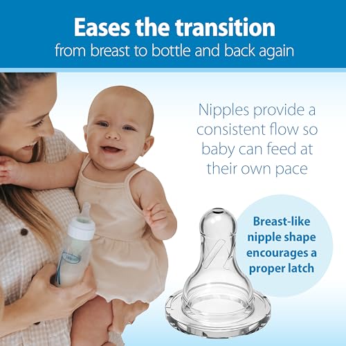 Dr. Brown's Natural Flow Anti-Colic Options+ Narrow Baby Bottle, Blue Nature, 8 oz/250 mL, with Level 1 Slow Flow Nipples, 0m+, 4 Pack