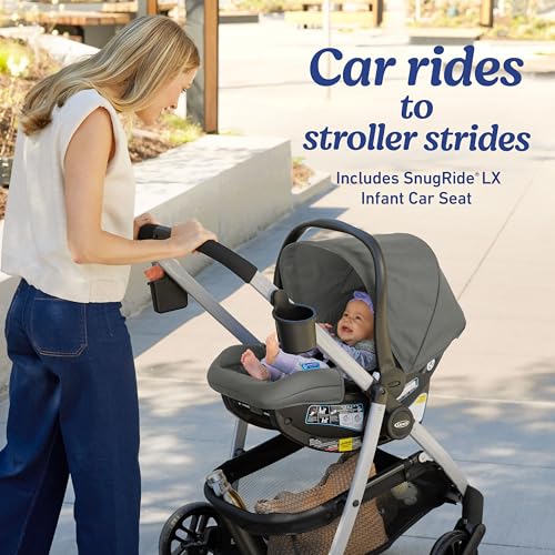 Graco Modes Pramette Travel System, Car Seat and Stroller Combo, Includes SnugRide LX Infant Car Seat and Baby Stroller with True Pram Mode, Reversible Seat, One Hand Fold, Extra Storage, Ontario