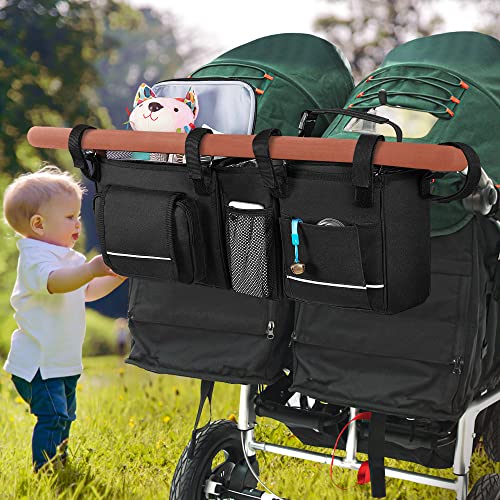 HODRANT Double Stroller Organizer Compatible with BOB Duallie & Compatible with Baby Jogger City Mini GT2 Stroller, Double Stroller Parent Console with Detachable Cooler & Cup Holder, Patent Pending