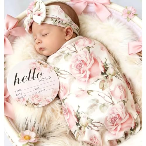 Galabloomer Newborn Receiving Blanket Headband Set Baby Flower Swaddle