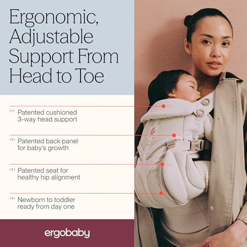 Ergobaby Omni Classic Baby Carrier for Newborn to Toddlers 0-48 Months (7-45 lbs) - 4-Position Breathable Mesh Baby Carrier with Ergonomic Support - Natural Beige