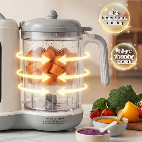 Baby Food Maker | All-in-One Steamer Blender Grinder, One-Touch Auto Cooking, Self-Cleaning Function, Puree Maker & Sterilizer for Healthy Homemade Baby Meals (White)