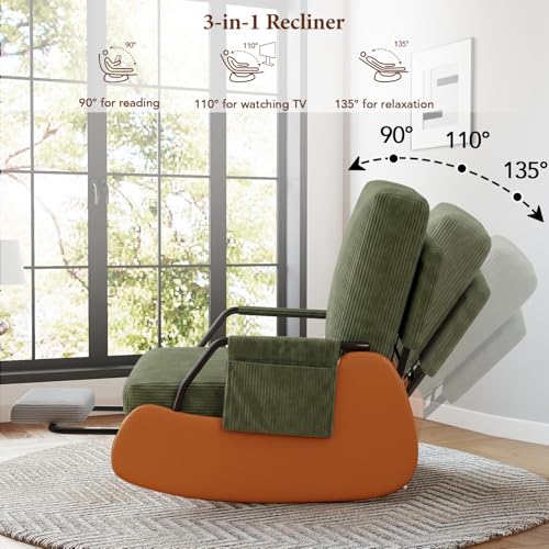 Furniliving Modern Glider Rocking Chair, Upholstered Nursery Glider Chair with Adjustable Recline & Retractable Footrest, Comfortable Lounge Chair for Mom Nursery Living Room Bedroom (Green)