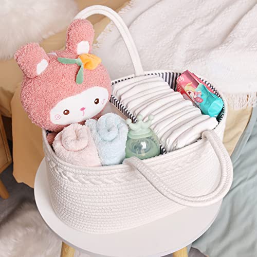 ABenkle Baby Diaper Caddy, Nursery Storage Bin and Car Organizer for Diapers and Baby Wipes, Cotton Rope Diaper Basket Caddy, Changing Table Diaper Storage Caddy