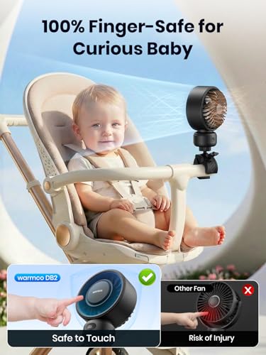 Warmco Portable Stroller Fan, 4000mAh Rechargeable Clip On Fan for Baby