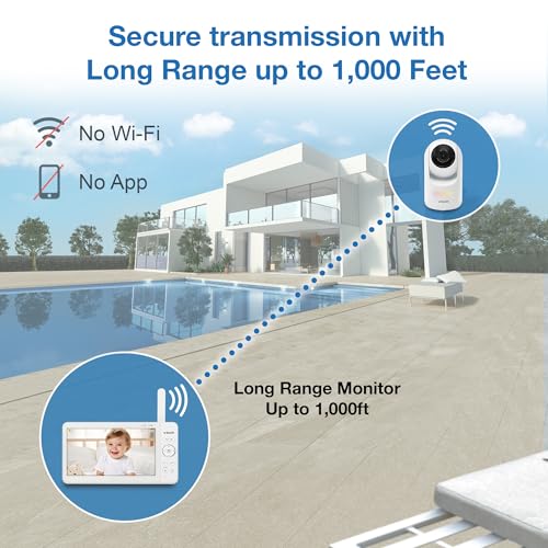 VTech Baby Monitor No WiFi with 7" IPS Screen & Remote Pan Tilt Zoom – 5000mAh 12Hr Video Battery, 1000ft Range, Night Vision, Multi-Color Night Light, Two-Way Talk | Advanced HQ Max