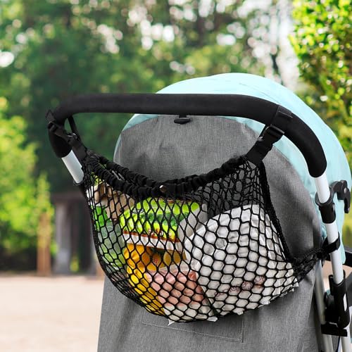 Accmor Universal Stroller Organizer, Polyester Net Mesh Bag Fits for Uppababy, Nuna, Britax, Doona Strollers, Non-Slip Adjustable Stroller Mesh Cargo Net Storage Caddy Accessories
