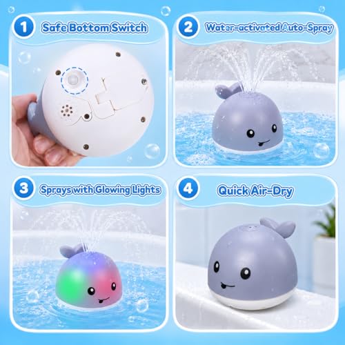 Gigilli Baby Bath Toys, Light up Bath Toys for Kids Ages 1-3, Pool Water Toys 1 Year Old Boys Girls Gifts, 6-12-18 Months Baby Whale Bath Toy Sprinkler, Toddler Fountain Bathtub Water Table Toy