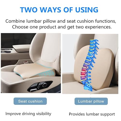 Sothuba Car Seat Cushion for Driving,Car Booster Seat Cushion for Short Drivers,Portable Driver Seat Cushion to Raise Height 3.5 in,Office Chair Back Support Pillow for Lower Back Pain Relief