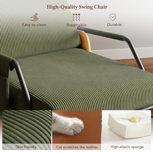 Furniliving Modern Glider Rocking Chair, Upholstered Nursery Glider Chair with Adjustable Recline & Retractable Footrest, Comfortable Lounge Chair for Mom Nursery Living Room Bedroom (Green)