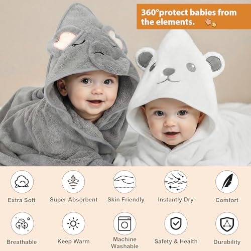 9 PCS Baby Bath Towels Set for Newborn Essentials (Lion, Bear, Elephant)