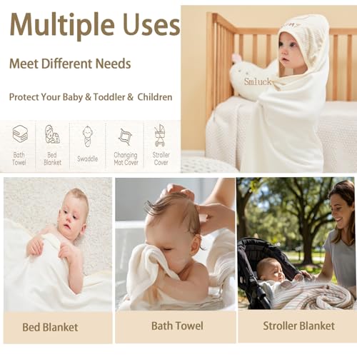 Smluckyg 6 Pack Organic Cotton Baby Bath Set, Ultra Soft Embroidered Hooded Towel and 5 Washcloths, Premium Gentle Newborn, Toddlers Gift for Sensitive Skin, Brown 30 x 30 Inch
