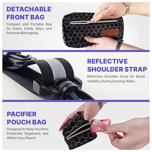 XOMIXA Stroller Organizer with Cup Holders – 9-in-1 Universal Baby Stroller Caddy with Large Pockets, Detachable Pouch & Pacifier Bag, Hooks & Adjustable Reflective Straps, Fits Most Strollers.