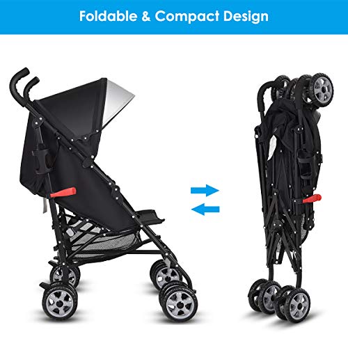 HONEY JOY Baby Lightweight Stroller, Compact Travel Stroller for Airplane, Adjustable Backrest & Canopy, 5-Point Harness, Cup Holder, Storage Basket, Foldable Umbrella Stroller for Toddlers (Black)
