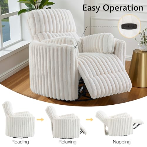 Jocisland Power Rocking Nursery Chair, Oversized Recliner Swivel Glider Chairs for Adults with 2 Pillows, USB & Type-C, Cozy Reclining Armchair Sofa for Living Room, Bedroom, Nursing, Cream Corduroy