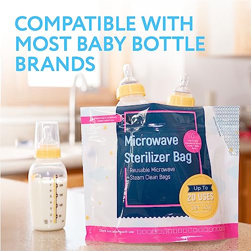 Impresa Microwave Baby Bottle Steam Bags - Reusable Up to 20 Uses & Baby Travel Essential - Multipurpose Steam Bag for Breast Pump Parts & Bottle Cleaning in Microwave - Pack of 1, 15 Count
