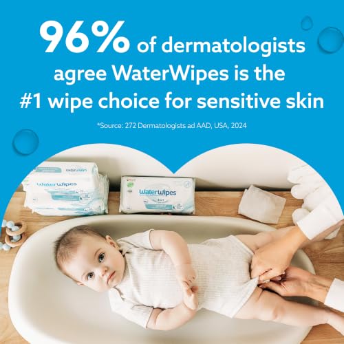 WaterWipes Sensitive+ Newborn & Baby Wipes, 3-In-1 Cleans, Cares, Protects, 99.9% Water, Unscented & Hypoallergenic, 180 Count (3 Packs)