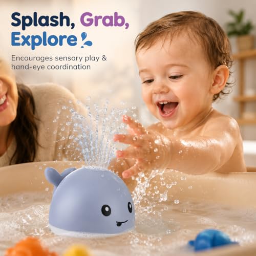 Gigilli Bath Toys for Kids, Baby Bath Toys, Pool Water Toys for Toddlers, Babies Boy Girl Gifts, Light Up Whale Bath Toy Sprinkler, Birthday Bathtub Fountain Toy
