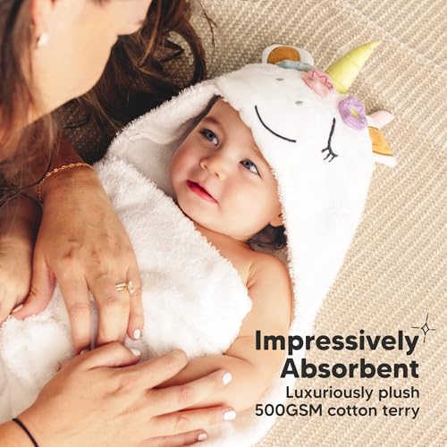 KeaBabies Organic Baby Towel with Hood for Girls, Boys - Soft, Absorbent, 100% Cotton Hooded Baby Towels for Newborns, Infants, Large Hooded Bath Towels for Babies, Kids, Toddler 1-3 (Uria)