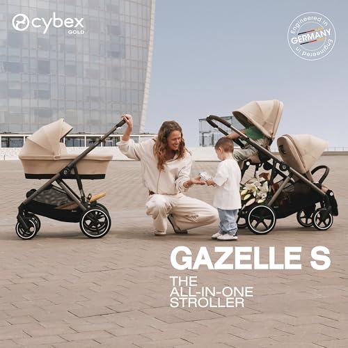 Cybex Gazelle S All-in-One Toddler and Baby Stroller with Over 20 Modular Configurations, Ergonomic Near-Flat Recline, Shopper Basket, and Compact Fold, Moon Black, Black Frame