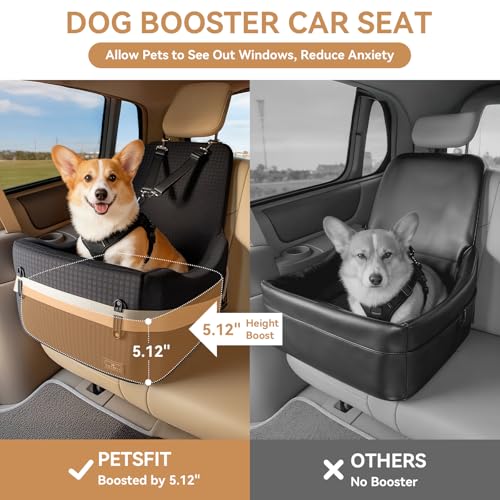 PETSFIT Dog Booster Car Seat for Small/Medium Dogs Up to 35 lbs – Patented Safety System, 5" Memory Foam Pet Car Seat, Fully Detachable and Washable Cover, Front/Back Seat Travel Booster (Black)