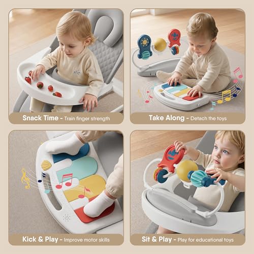 Monamii Baby Bouncer, Baby Bouncer Seat with Detachable Pianos & Feeding Tray, 3-Level Adjustable Positions Bouncing Seat, Infant Bouncer Seat and Toddler Chair (Grey)