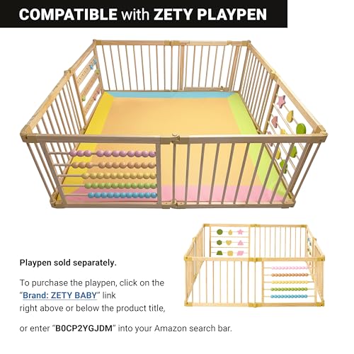ZETY Baby Play Mat for 8-Panel Playpen – Padded Playpen Floor Mat, Wipeable PU Leather Cover, Soft Foam Core, Geometry Color