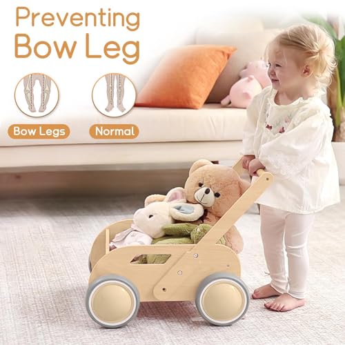 HOMEKOL Wooden Baby Push Walker, Natural Wood Color
