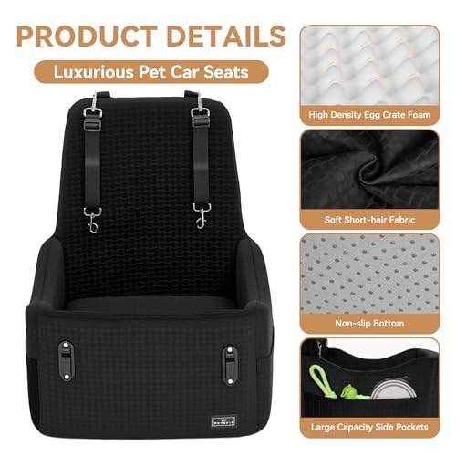 PETSFIT Dog Booster Car Seat for Small/Medium Dogs Up to 35 lbs – Patented Safety System, 5" Memory Foam Pet Car Seat, Fully Detachable and Washable Cover, Front/Back Seat Travel Booster (Black)