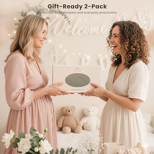 Konssy Waterproof Muslin Changing Pad Cover 2 Pack, Quilted Cotton Fitted Diaper Chang Table Cover, Soft Changing Pad Sheets for Girls Boys (Fog Green,Cream)