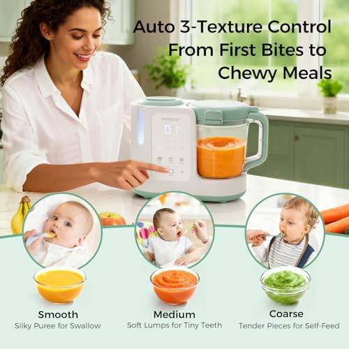 Momcozy Baby Food Maker & Squeeze station - One-Step Auto Steam & Blend Food Processor and Pouch Filler for Homemade Baby Puree