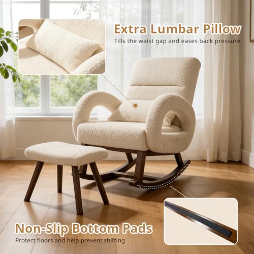COMHOMA Rocking Chair Nursery with Ottoman, Upholstered Glider Rocker