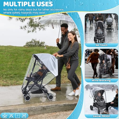 Clear Stroller Rain Cover for Travel Strollers, Waterproof Recessed Zipper Design, Breathable Mesh Vents, Easy Access, Protects from Rain Wind Dust Snow