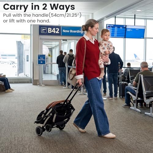 INFANS Travel Stroller, Lightweight Compact Baby Stroller for Airplane with One-Hand Fold, Multi-Position Recline, Canopy, 4 Wheel Suspension, Storage Basket (Black+Silver)