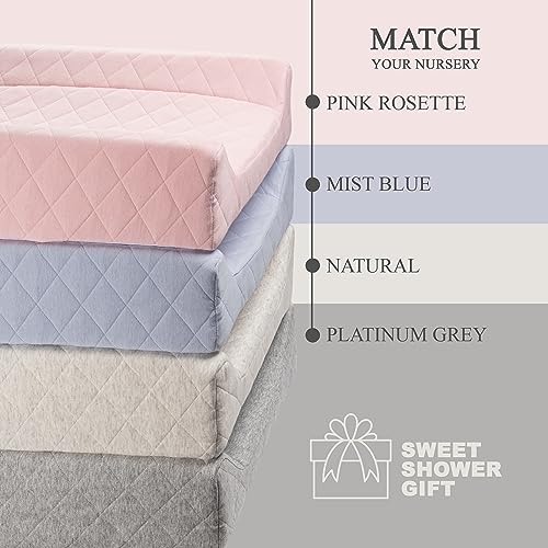 Organic Cotton Covered Contoured Baby Changing Pad | Waterproof Foam Mattress, Soft, Removable & Washable Cover, Safety Strap, Non-Slip Bottom, Topper for Standard Size Infant Diaper Table & Dresser