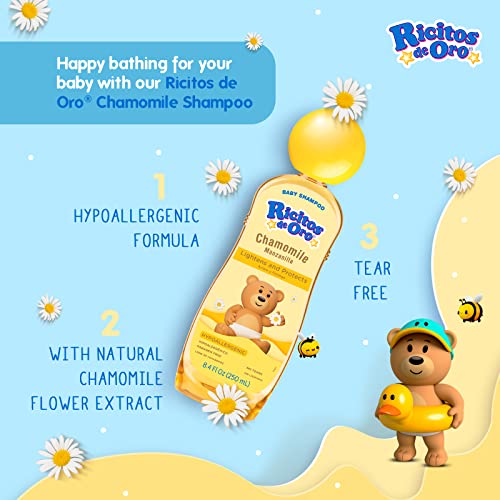 Ricitos de Oro, Baby Shampoo Cleansing and Lightening Baby Shampoo with Chamomile, Paraben Free, Hypoallergenic 2-Pack of 13.5 FL Oz Each, 2 Bottles