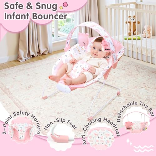 Enborbabe Baby Bouncer, Baby Bouncer Seat with Music and Vibration, Portable Infant Rocker for Indoor Outdoor Use, for Babies 0-6 Months, Up to 20 lbs