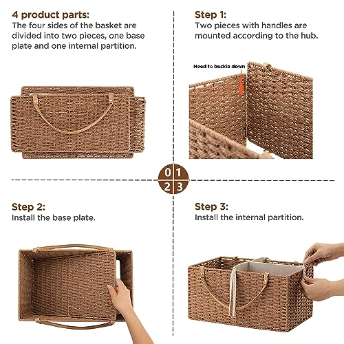 HBlife Baby Diaper Caddy Organizer, Paper Rope Storage Baskets Nursery Bin with Removable Divider, Portable Car Organizer for Diapers, Baby Shower Gifts, Newborn Essentials Must Haves