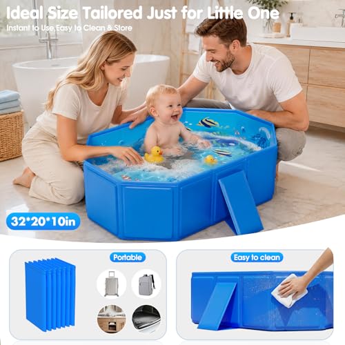 WaveHaven 2026 Toddler Bath Tub for Shower, Portable Bathtub for Kids, Toddler,Thickened Toddler Bathtub Foldable – Portable, Travel & Shower Ready, Easy to Clean,Ocean Theme, 12M-5Y