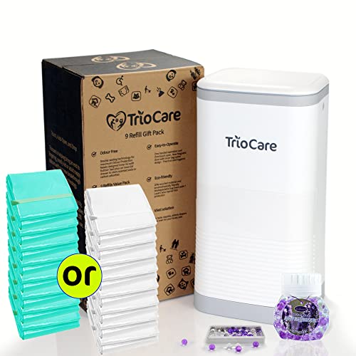 TrioCare Odor Locking Blocking Control Diaper Pail White | Over 12 Months Refill Bag Supply 5292 Count | Lavender Scent Value Gift Set | Modern Design Baby Senior Adult Pet Waste Disposal Dignity Bin
