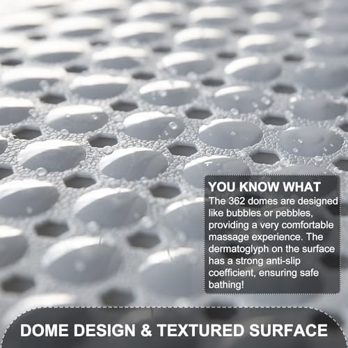 TEESHLY Bath Tub and Shower Mats, Non Slip 40 x 16 Inch Extra Large Bathtub Mat, Machine Washable Bathmat with Drain Holes, Suction Cups for Bathroom Floor, Gray