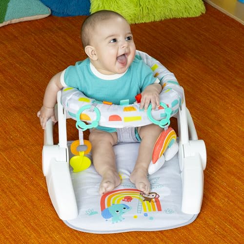 Bright Starts Learn-to-Sit Baby Floor Seat, 2-Positions Grow with Infant, Portable Baby Chair, Includes Sensory Toys, Unisex, 4-12 Months, Playful Paradise
