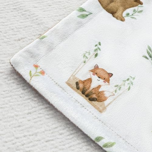 BORITAR Baby Blanket for Boys Girls Soft Plush Minky Fabric with Dotted Backing, Lovely Woodland Design Blanket for Toddler Newborn 30 x 40 Inch(75x100cm)