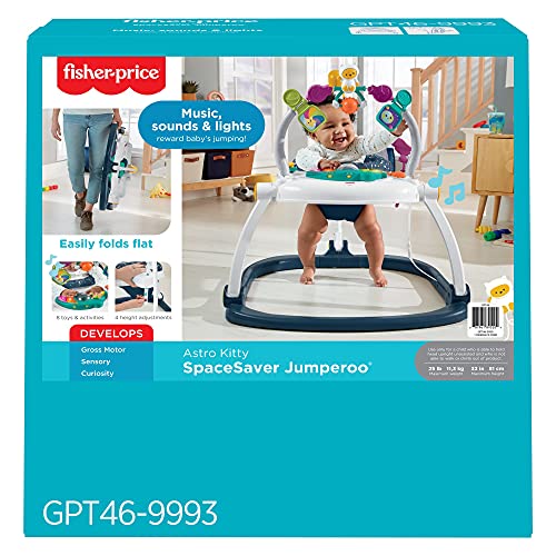 Fisher-Price Baby Jumperoo Baby Bouncer and Activity Center with Lights and Sounds, Astro Kitty SpaceSaver
