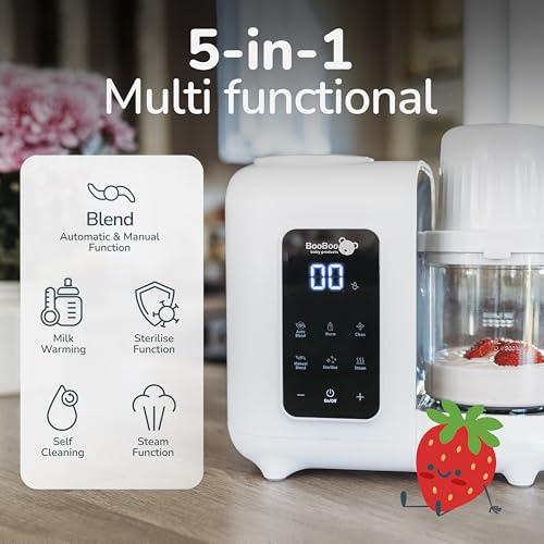 BooBoo Baby PuréePro V2 5-in-1 Baby Food Maker - Multifunctional Puree Blender, Auto Cooking & Grinder Chopper - Baby Food Processor with Steamer, Bottle Warmer, Sterilizer & Self Cleaning Operation