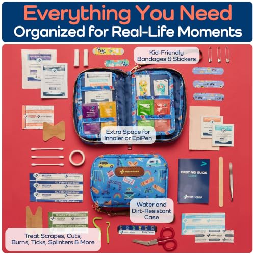 KeepGoing Travel First Aid Kit for Kids – 130 Pc. for Car, Home, Purse, Diaper Bag & Backpack with Latex-Free Bandages - Mini First Aid Kit Travel Size TSA-Approved