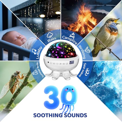 Baby Sound Machine Baby Night Light Projector with Star, 30 Soothing Sounds White Noise Machine for Sleep, 31 Color | 4 Films Sleep Trainer, Remote+Timer+3 Brightness Sensory Light for Autism Toys